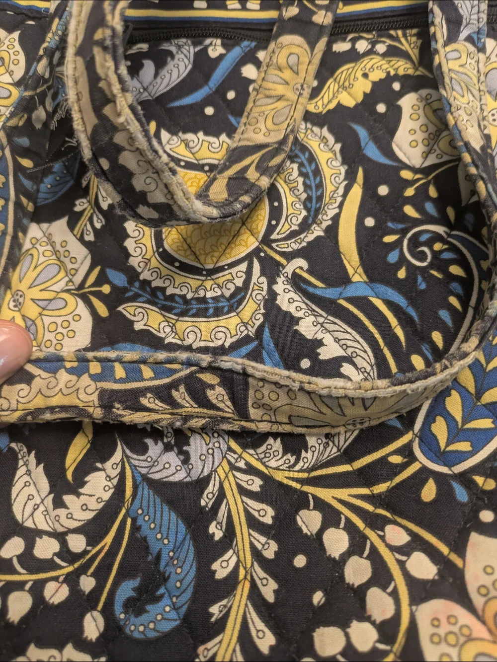 Vera Bradley Navy, Yellow & Light Blue Paisley Quilted Laptop Tote